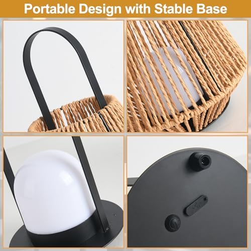 Cordless Lamp Rechargeable Table Lamp with Woven Shade, Wireless Portable Battery Operated Lamp, Small Decorative Ambient Table Lamp for Bedside, Indoor &Outdoor Table Light