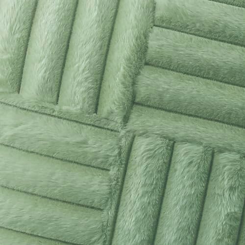 All Smiles Sage Green FauxFur Decorative Throw Pillow Covers 18x18 Set of 2