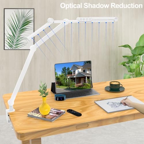 Micomlan Architect Desk Lamp with Clamp, Led Desk Lamp for Home Office with Remote Control, 24W Bright Dimmable Computer Light with Atmosphere Lighting Adjustable Table Light(Remote)