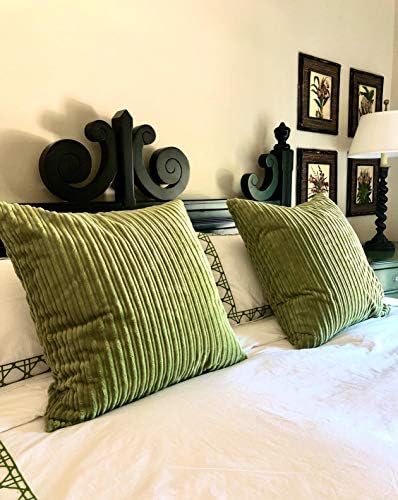 Kevin Textile Striped Corduroy 18”x18” Pillow Covers 2 Pack, Green