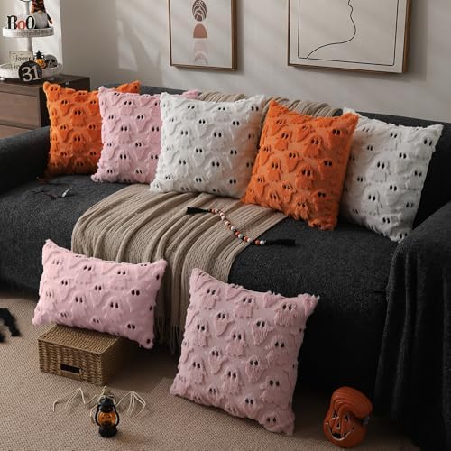 DFXSZ Halloween Pillow Covers 12x20 inch 2Pcs Pink Ghost Halloween Decor