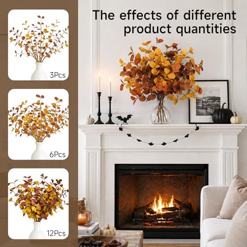 ZIFTY 12Pcs Fall Decor Eucalyptus Stems Picks 26.7" for Home Decorations