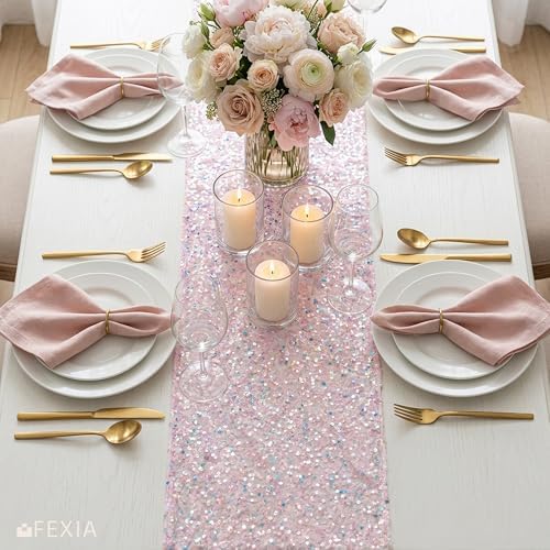 FEXIA Pink Table Runner 12x72 Inches Table Decor for Baby Shower