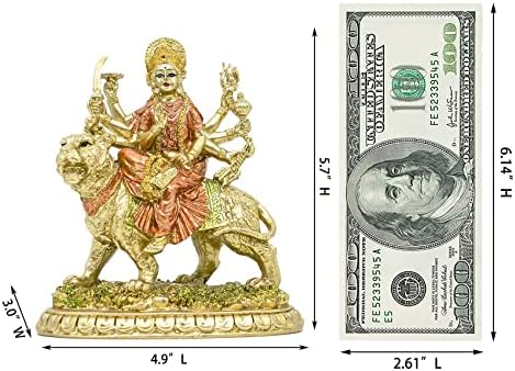 alikiki Hindu Goddess Small Durga Statue - 5.7" H Indian God Durga on Tiger Figurine Hinduism Idol Home Office Temple Puja Sculpture Mandir Murti Diwali Pooja Gifts Meditation Altar Shrine Decor