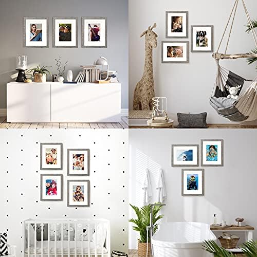 BAIJIALI 8x10 Picture Frame Rustic Grey Wood Pattern Set of 4 with Tempered Glass,Display Photos 5x7 with Mat or 8x10 Without Mat, Horizontal and Vertical Formats for Wall and Table Mounting