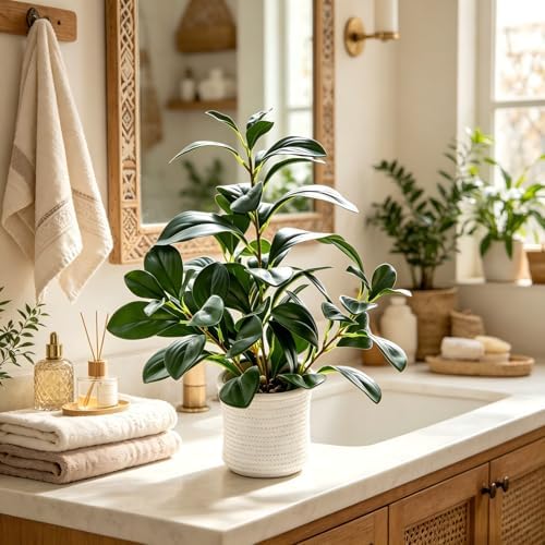 AlphaAcc 16“Artificial Ficus Plant, Faux Plant Home Kitchen Bathroom Decor