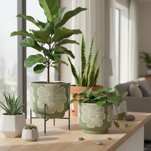 6 Inch Ceramic Plant Pots with Drainage Holes for Indoor Plants