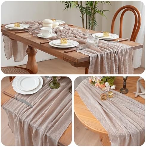 1Pcs Cheesecloth Table Runner DeepBeige 10FT Boho Gauze Cheese Cloth Table Runners 120 Inches Long Rustic Sheer for Centerpiece Home Party Christmas Wedding Baby Shower Spring Easter Decor