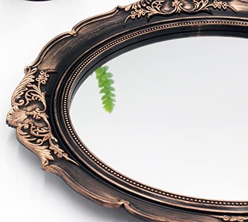 Eaoundm 13.1 x 14.8 inchs Plastic Frame Wall Mirror(Vintage Gold Bronze) | Vintage Hanging Mirrors for Bedroom Living-Room Dresser Decor Oval