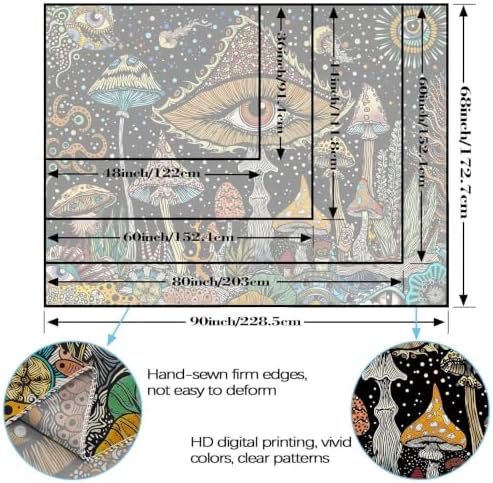 Neasow Hippie Mushroom Tapestry, Abstract Fantasy Eye Wall Hanging, Aesthetic Cute Nature Dot Art Decor for Bedroom Dorm Living Room, 44x60 inches