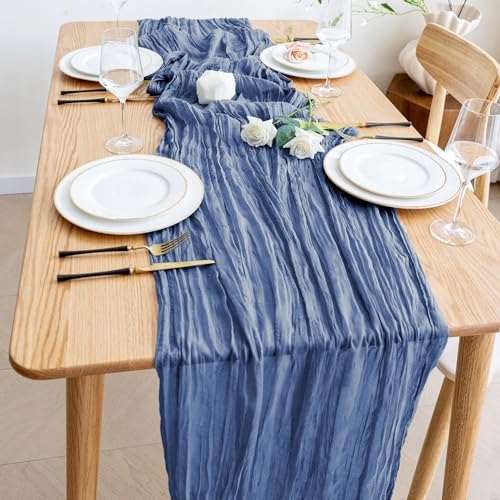 Wokceer Cheesecloth Table Runner Blue 10FT Boho Gauze Runner, 6 Pack