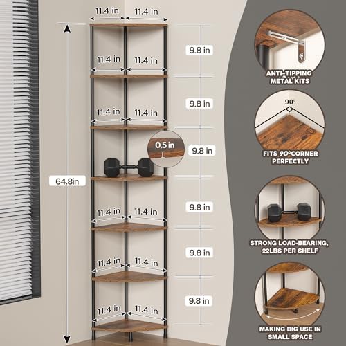 7 Tier Corner Plant Stand Shelf, 64.7", Rustic Brown