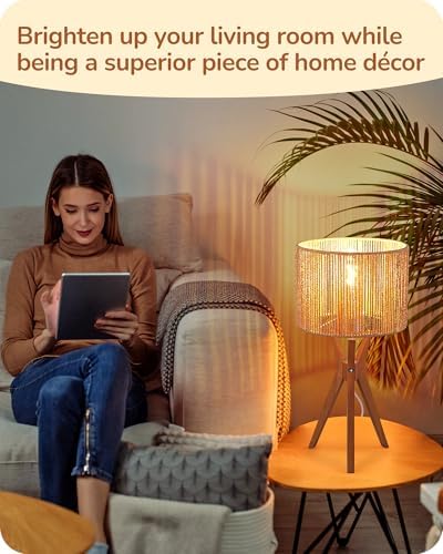 EDISHINE 17.5" Rattan Table Lamp, Handmade Paper Rope Woven Lampshade, E26