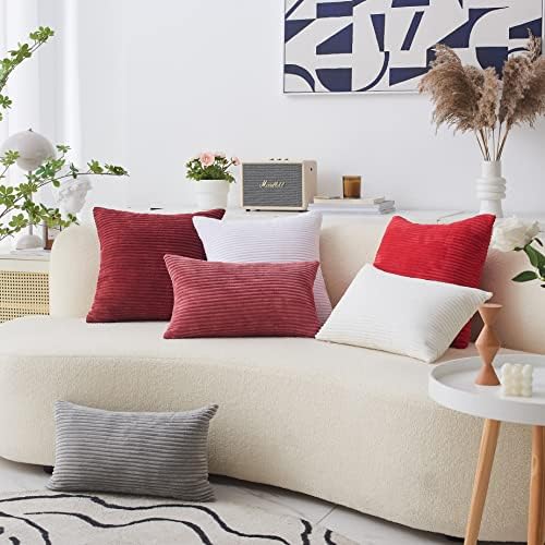 Home Brilliant 24x24 Pillow Covers Pink Decor Striped Velvet Corduroy Euro Sham Large Square Pillowcase for Sofa Bed, 60cm, Set of 2, Dry Rose Pink