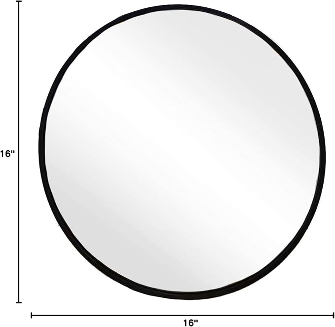 Small Round Mirror, 16 inch Black Circle Mirror, Matte Metal Frame | High Definition Mirror, Waterproof, Easy Installation, Circular Mirrors for Vanity, Nursery, Bedroom, Wall Décor