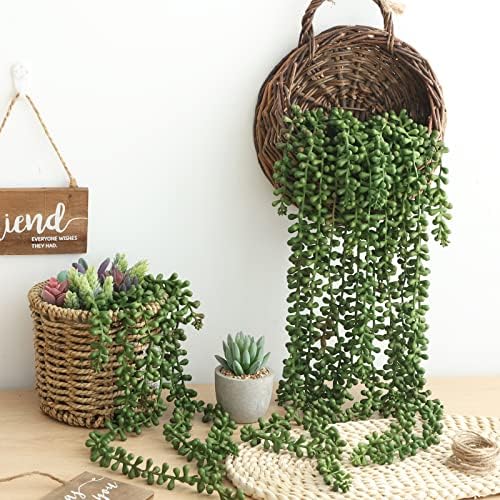 CEWOR 8pcs Artificial Succulents Hanging Greenery Plants Fake String of Pearls for Wall Home Garden Outdoor Decor (24 Inches Each Length)