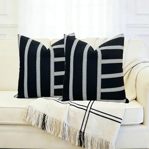 Slow Cow Black White Patchwork Throw Pillow Covers 18 x 18 Inch Pack of 2