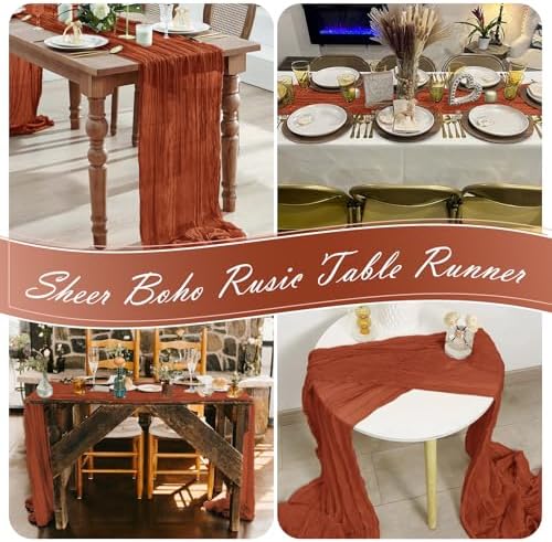 15 Pack Terracotta Cheesecloth Table Runner 17 x 108 inch Cheese Cloth Table Runners 9ft Terracotta Table Runner Rustic Romantic Sheer Gauze Runner for Wedding Party Baby Shower Table Decoration