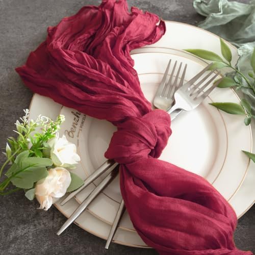 Sioloc Burgundy Red Cheesecloth Table Runner Fall Autumn Decor for Home 10ft Table Cloth for Wedding Birthday Party Bridal Shower Christmas Halloween Thanksgiving