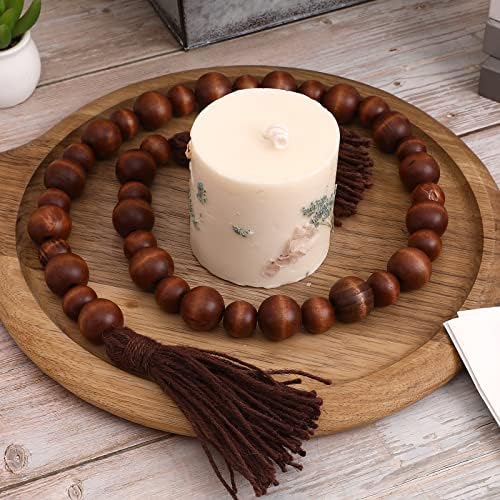 IMIKEYA Wooden Beads Garland: 2PCS Farmhouse Wood Bead Garland for Tiered Tray Farmhouse s Retro Hanging Wood with Tassels Prayer Rustic for Coffee Table Decor
