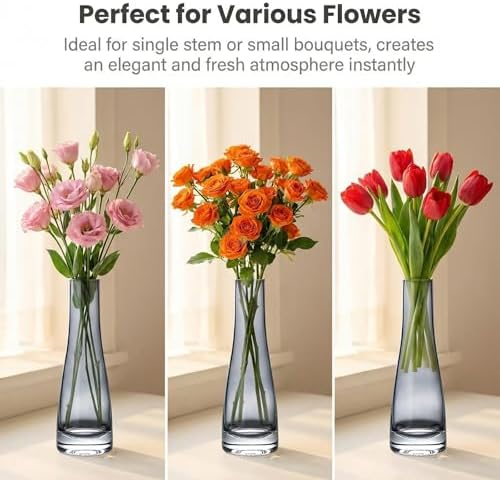 Erioctry Single Bud Vase, Hand-Made Blown Art, Clear Glass, Single Stem Vase, Home & Office Decor, Wedding Party Event