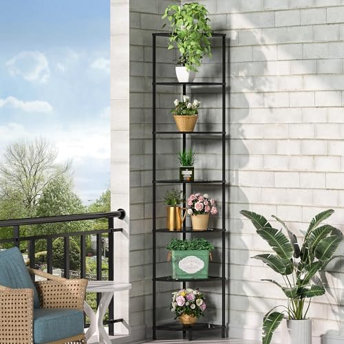 7 Tier Corner Book Shelf, 64.7", Marble Black