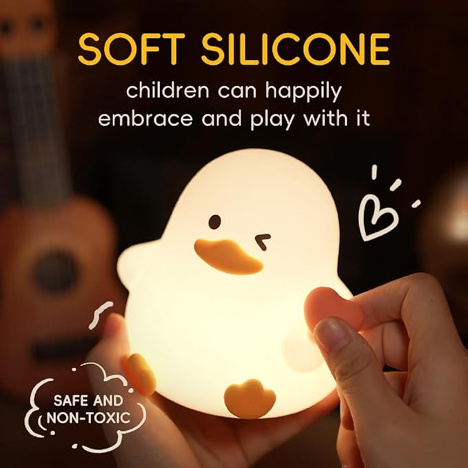 Duck Night Light for Adults Kids,Cute Silicone Animal Dimmable Nursery Nightlight with 7 Colors 30min Timer,Rechargeable Table Lamp Bedside Lamp for Christmas Gifts Room Decor