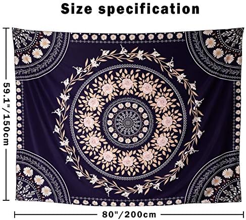 FLY SPRAY Mandala Tapestry Aesthetic,Boho Tapestries Wall Hanging,Dark Rose Floral Medallion Tapestrys,Bohemian Wall Art Hippie Decor for Bedroom Living Room Ceiling