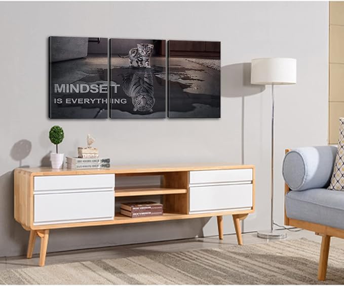 Mindset is Everything Motivational Wall Art, KAWAHONE Inspirational Entrepreneur Quotes Posters Framed, Canvas Artwork Painting Picture for Home Decoration Living Room Office Bedroom, 12"x16"x3 PCS