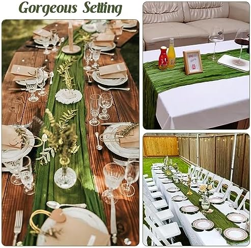 6 Pieces Olive Green 10FT Cheesecloth Table Runner Boho Gauze Fabric Table Runner Rustic Sheer Runner for Wedding Birthday Baby Shower Party Boho Table Decoration(Olive Green)