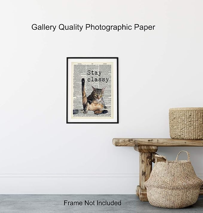 Cat Wall Decor - Cat Wall Art Print - 8x10 Poster Picture, Home or Apartment Photo Decoration - Funny Gift for Kitty Lovers, Animal Lovers, Pet Owners, Kitty or Kitten Fans - Unframed