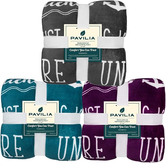 PAVILIA Best Friend Blanket - Friendship Gifts for Women, Soul Sister & Long Distance Bestie Gift, Soft Cozy Fleece Throw with Sentimental Quotes, BFF Birthday Gift Idea, Purple