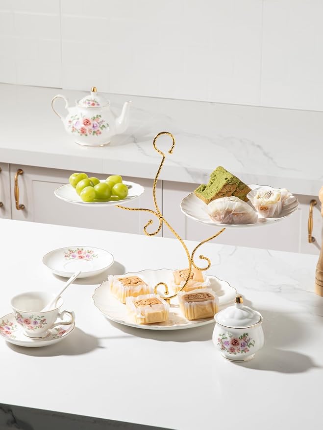 Sweejar 3 Tier Ceramic Cake Stand Wedding, Dessert Cupcake Stand for Tea Party Serving Platter (Bright White)