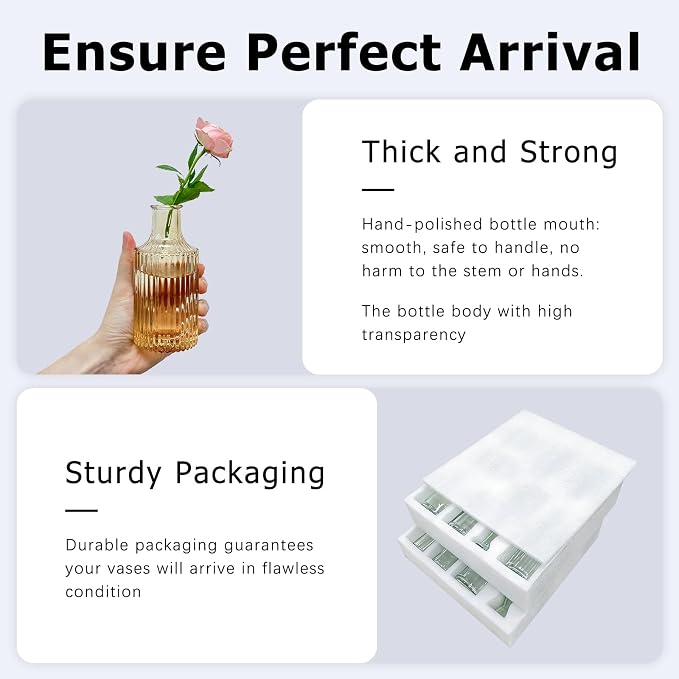 SUPMIND 16Pcs Amber Bud Vases Set, Small Glass Vases Bulk for Centerpieces | Mini Vintage Flower Vases for Wedding, Home Decor, Autumn Fall Decoration - Gold Amber