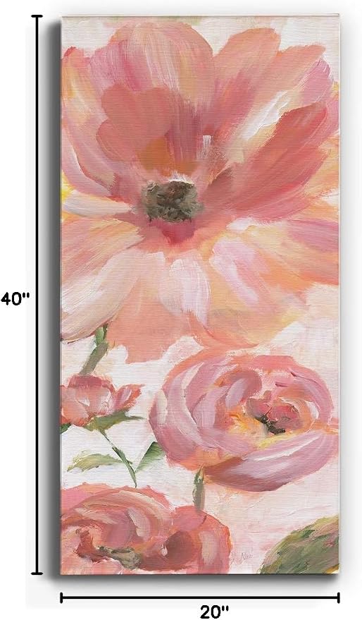 Renditions Gallery Canvas Floral Wall Art Modern Paintings & Prints Decorations Pink Blooming Flowers Romantic Glam Vibrant Wall Hanging Artwork for Bedroom Office Kitchen - 20"x40" LT43