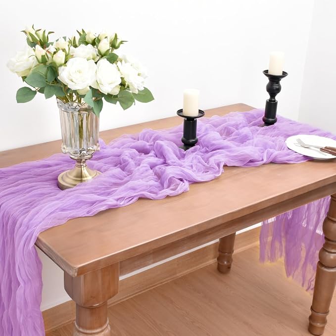 Lilac Cheesecloth Table Runner Cheese Cloth Wedding Birthday Party Decor | 10Ft Summer Rustic Boho Gauze Farmhouse Bridal Baby Shower Holiday Dining Tea Party Home Table Decorations 4 Pack