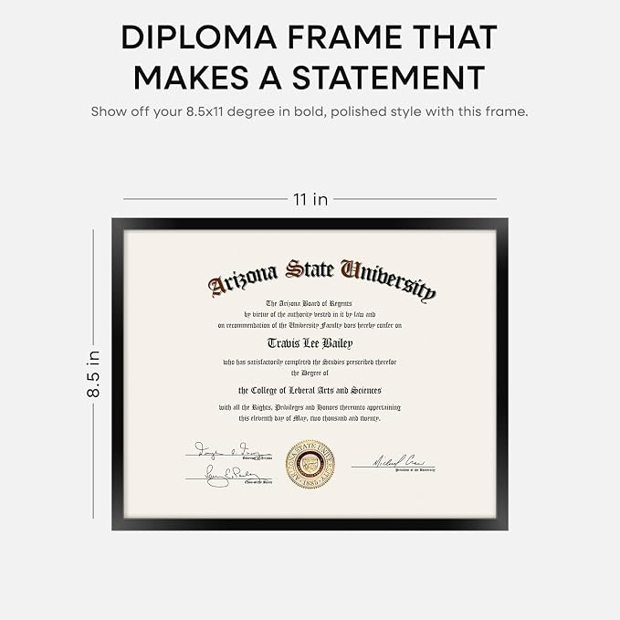 Homeforia 8.5x11 Black Diploma Frame, High-End Metal, Glass