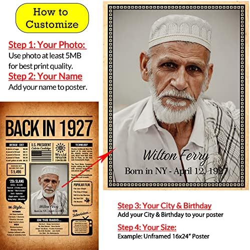 Back in 1927 Poster Sign, Personalized Birthday Gifts Idea, Custom 1927 Historical Birthday Newspaper, Born in 1927 Birthday Party Decorations, Fun Fact for the Day You Were Born, Decor Art Print