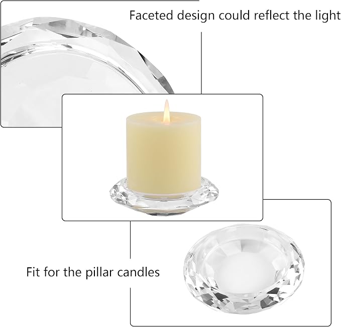 Crystal Pillar Candle Holders Decorations for Home Party Dinner Christmas, Suitable for Large Cylindrical Candles Hand-Cut 4.3'' X 1'' Clear, Pack of 2