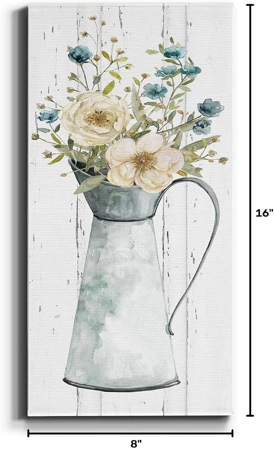 Renditions Gallery Canvas Flowers Wall Art Modern Decorations Paintings Elegant Floral Vase Glam Botanical Romantic Bouquet Wall Hanging Artwork for Office Bedroom Kitchen - 8"x16" LT43