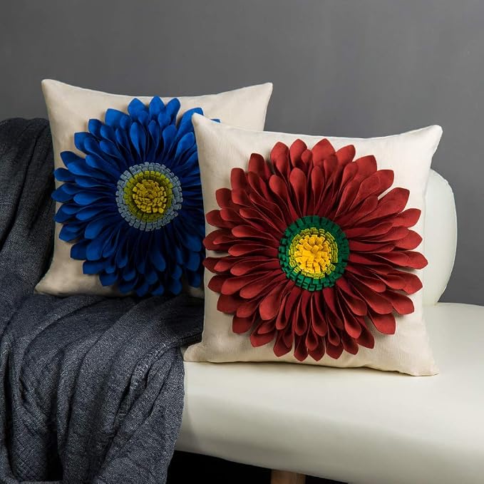OiseauVoler 3D Sunflower Throw Pillow Covers Decorative Floral Pillowcases Cushion Cases Home Sofa Bed Guest Room Decor Rust Red 18x18 Inches