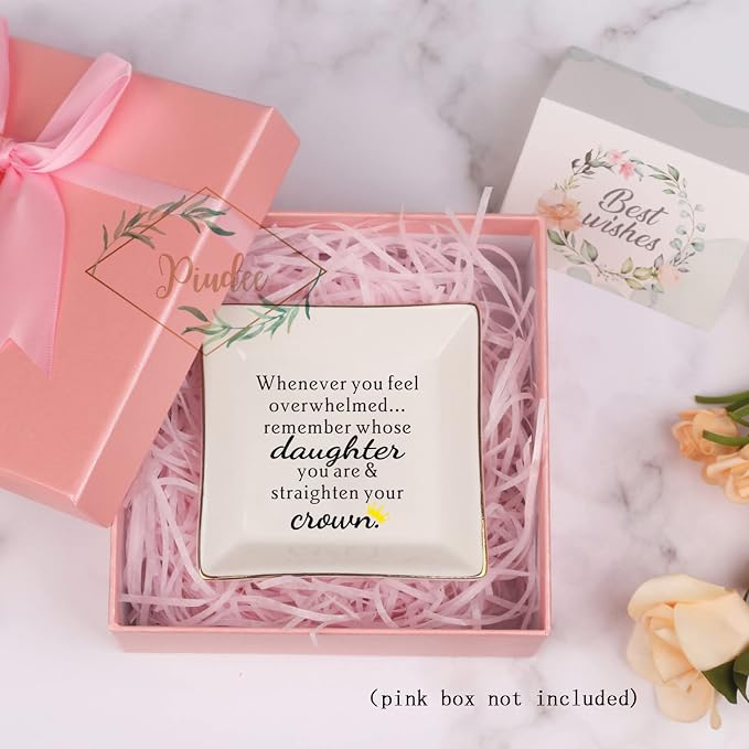 Piudee Daughter Gift from Mom, Gifts for Daughter Ring Dish - When You Feel Overwhelmed...Straighten Your Crown, Christmas Birthday Gift for Daughter Adult Valentines Wedding Mothers' Day Gifts