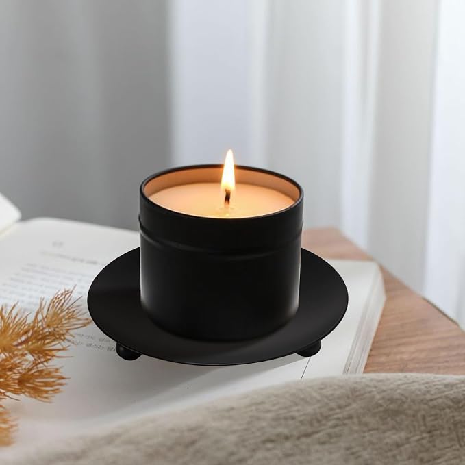 GUTE Candle Holder Plate 4Pcs Black Iron Tray for Pillar Candles