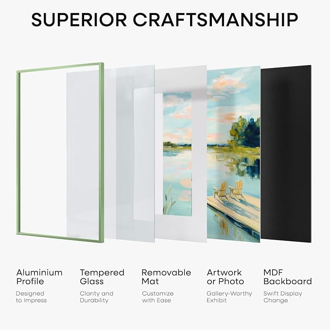 Homeforia A4 Green Picture Frame, High-End Metal, A5 Mat, Glass