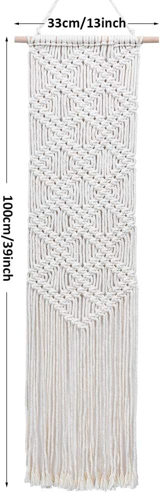 Ebristar Macrame Wall Hanging - Boho Chic Handmade Woven Tapestry - Modern Rustic Wall Art Home Decor - Apartment Dorm Bedroom Nursery Wall Decoration, 10" W x 39" L - Off-White