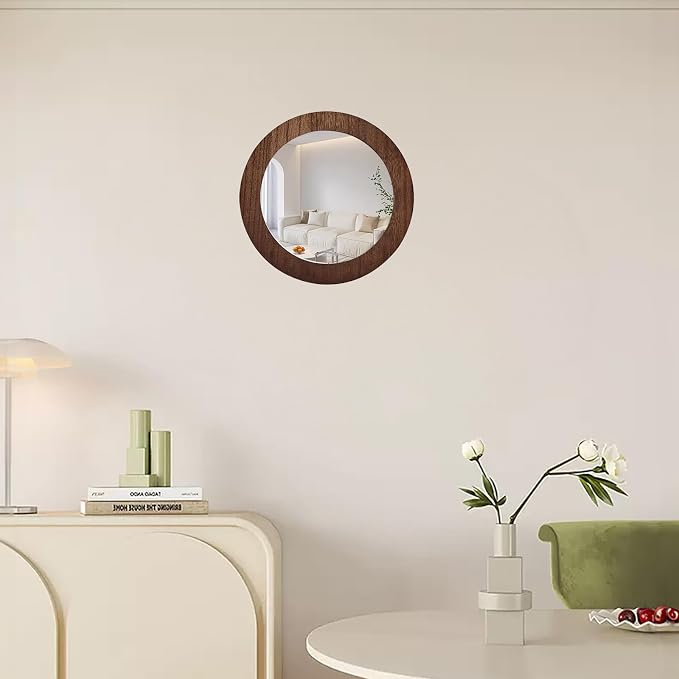 3 PCS Wood Wall Acrylic Mirrors Decor, 8'' Round Rustic Farmhouse Mirror | Natural Wood Shatterproof Acrylic Decorative Mirror for Living Room, Bathroom, Bedroom and Entryway (Not Real Glass)