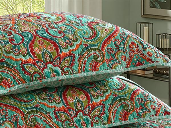 NEWLAKE Cotton Bedspread Quilt Sets-Reversible Patchwork Coverlet Set, European Gorgeous Floral Pattern, Queen Size