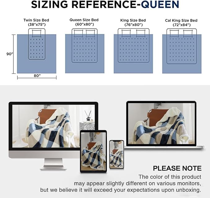 PU MEI Sherpa Fleece Throw Blanket 80" x 90" Full/Queen Reversible Plush Fluffy Extra Large Big Blanket Lattice Flannel Blankets for Sofa Couch Bed (Grey-Soft Blue, 80"*90")