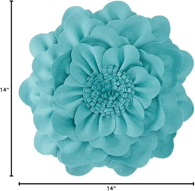 JWH Handmade Flower Pillow Cover Decorative Floral Pillow Case Round Cushion Summer Pillowcase for Home Bed Couch 14x14 Inches Teal Blue