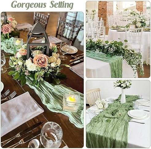 6 Pieces Sage Green 10FT Cheesecloth Table Runner Boho Gauze Fabric Table Runner Rustic Sheer Runner for Wedding Birthday Baby Shower Party Boho Table Decoration(Sage Green)